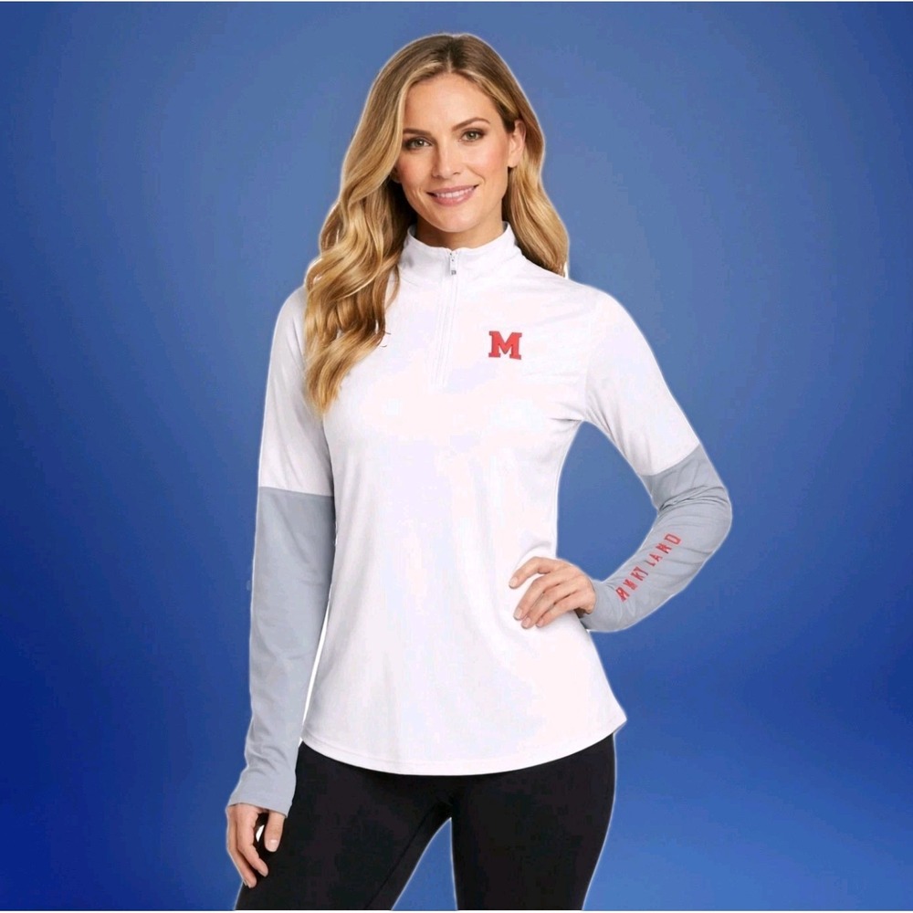 Under Armour Maryland Terrapins Quarter-Zip Pullover Womens L White Gray NEW NWT